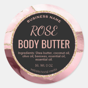 Gold And Pink Agate Body Butter Product Labels