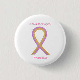 Gold and Pink Awareness Ribbon Angel Button Pins