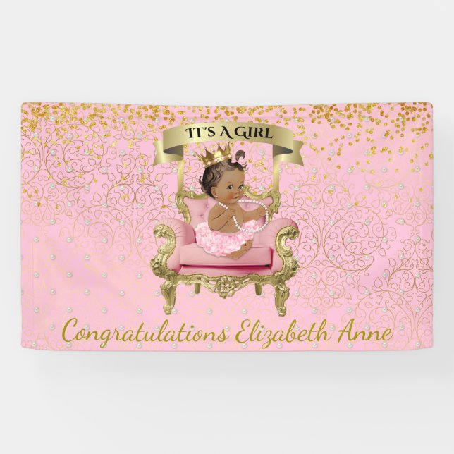 Gold and Pink Baby Princess Baby Shower Banner (Horizontal)