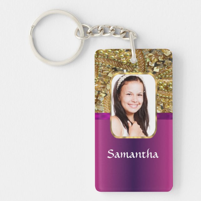 Gold and pink bling key ring (Front)