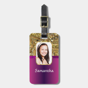 Gold and pink bling luggage tag