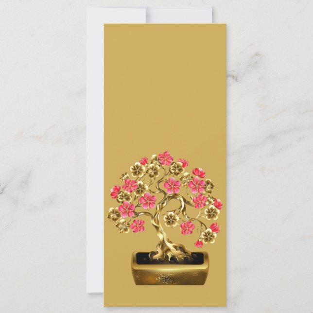 Gold and Pink Bonsai Tree Bookmark  (Front)