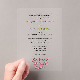 Gold and Pink Bride and Groom Acrylic Invitations