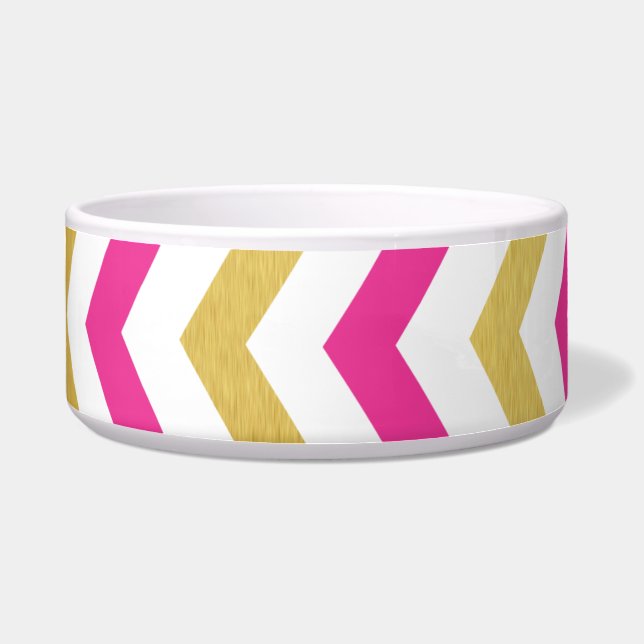 Gold and Pink Chevron Large Dog Bowl (Front)