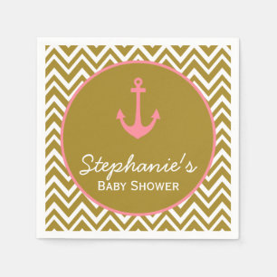 Gold and Pink Chevron Nautical Baby Shower Napkin