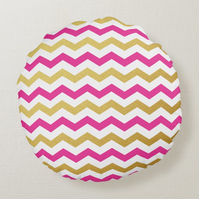 Gold and Pink Chevron Pattern Round Pillows (Back)