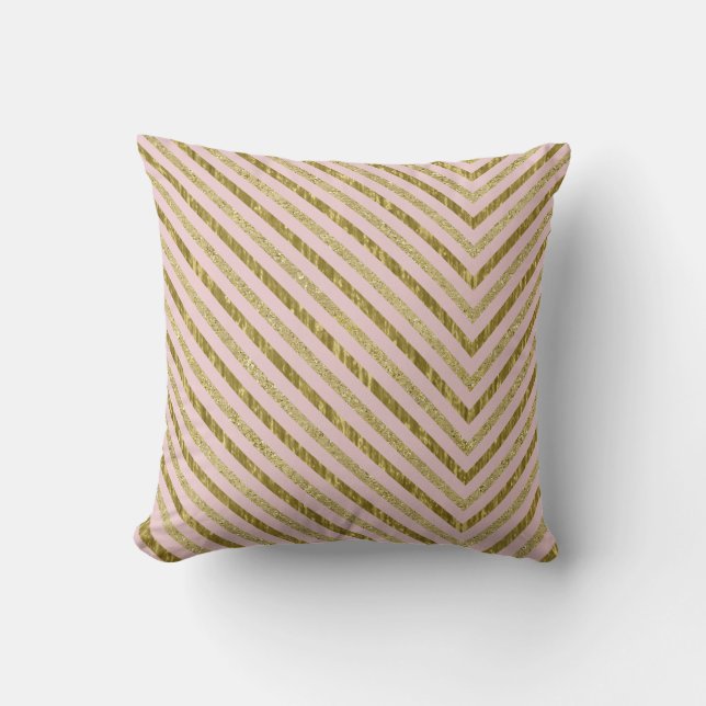 Gold and Pink Chic Chevron Cushion (Front)
