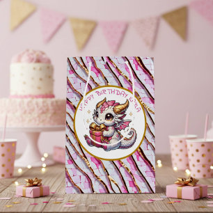 Gold and Pink Dragon Girl's Birthday  Medium Gift Bag