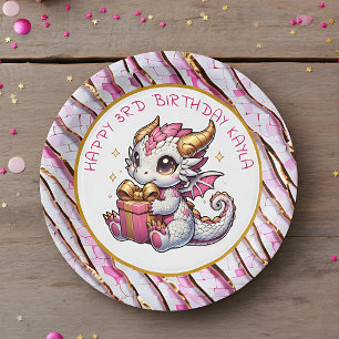 Gold and Pink Dragon Girl's Birthday Paper Plate