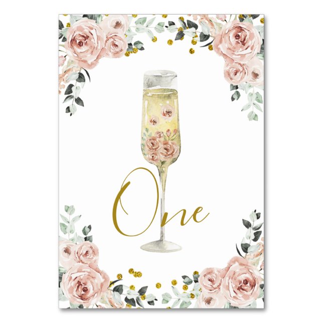 Gold and Pink Dusty Rose Soiree Bridal Shower Table Number (Front)