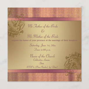 Gold and Pink elegant damask wedding invitations