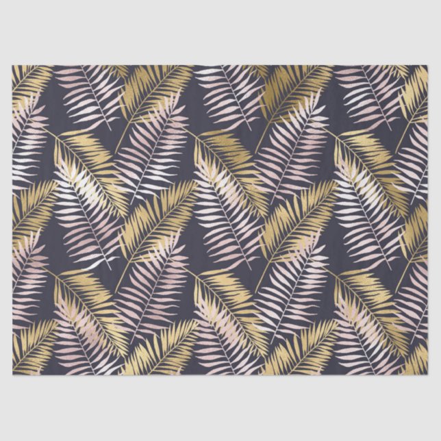 Gold and Pink Ferns and Blue Decoupage Tissue Paper (Front)