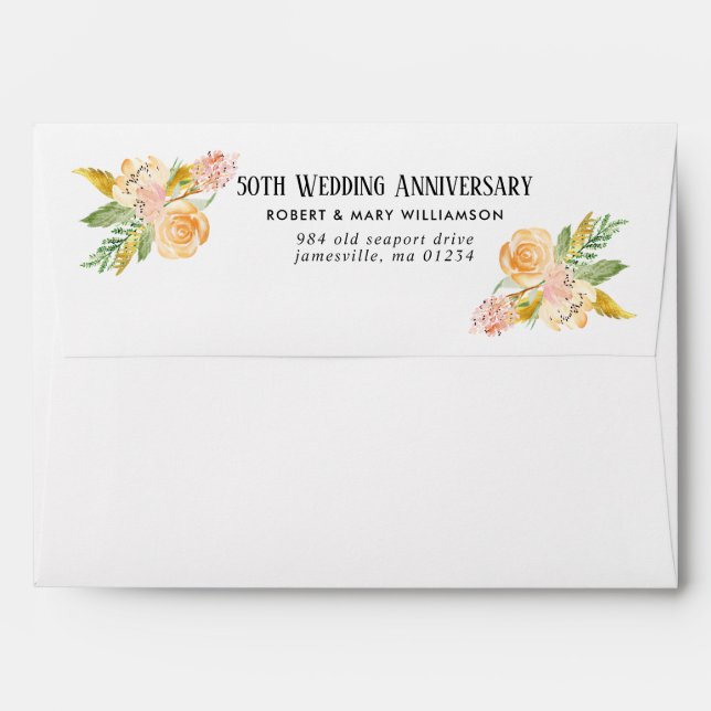 Gold and Pink Floral 50th Wedding Anniversary Envelope (Back (Top Flap))