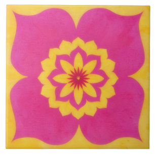 Gold and Pink Floral Art Decorative Tile