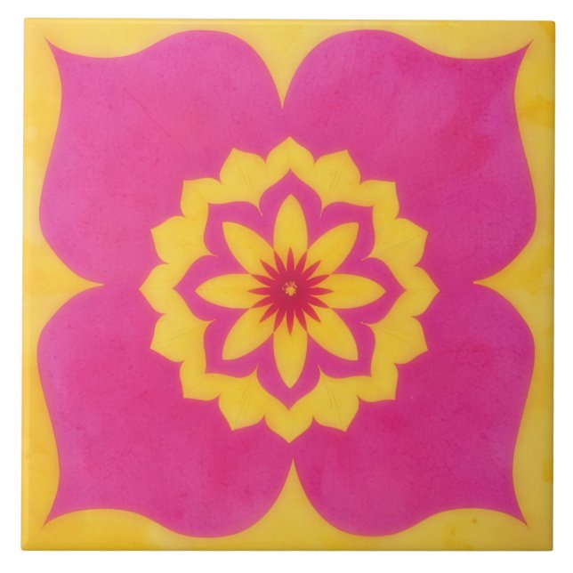Gold and Pink Floral Art Decorative Tile (Front)