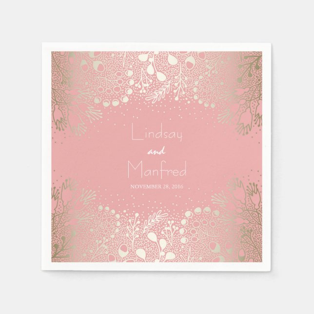Gold and Pink Floral Garden Wedding Napkin (Front)