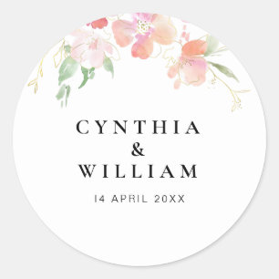 gold and pink floral wedding classic round sticker