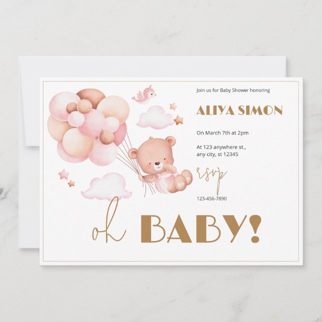 Gold and Pink Girl Baby Shower Invitation (Front)