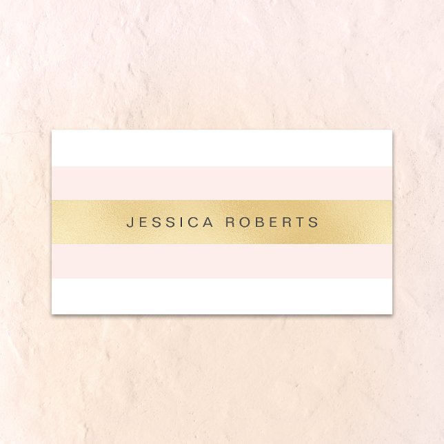 Gold and Pink Girly Stripes Business Cards (Creator Uploaded)