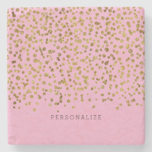 Gold and Pink Glam Confetti Stone Coaster