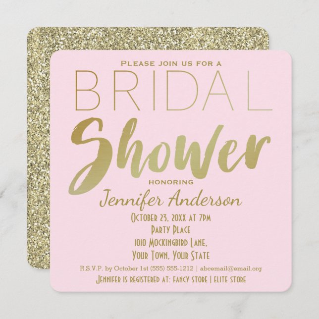 Gold and Pink Glamour Theme Bridal Shower Invitation (Front/Back)