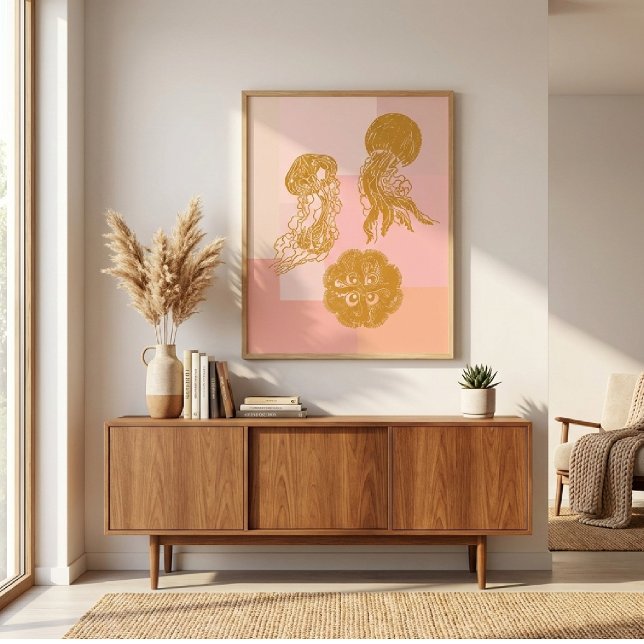 Gold and Pink Jellyfish Coastal Ocean Wall Art (Creator Uploaded)