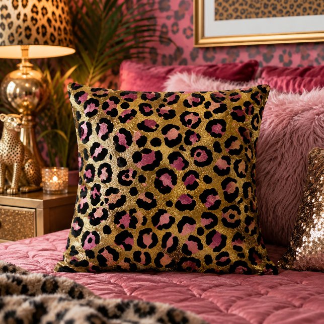 Gold and Pink Leopard Print Animal Pattern Cushion (Creator Uploaded)