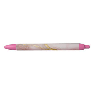 Gold and pink marble texture black ink pen