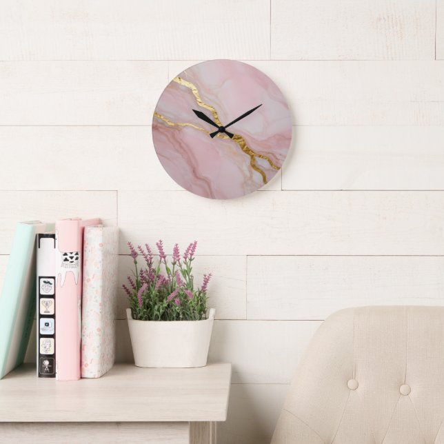 Gold and pink marble texture large clock (Reading Room)