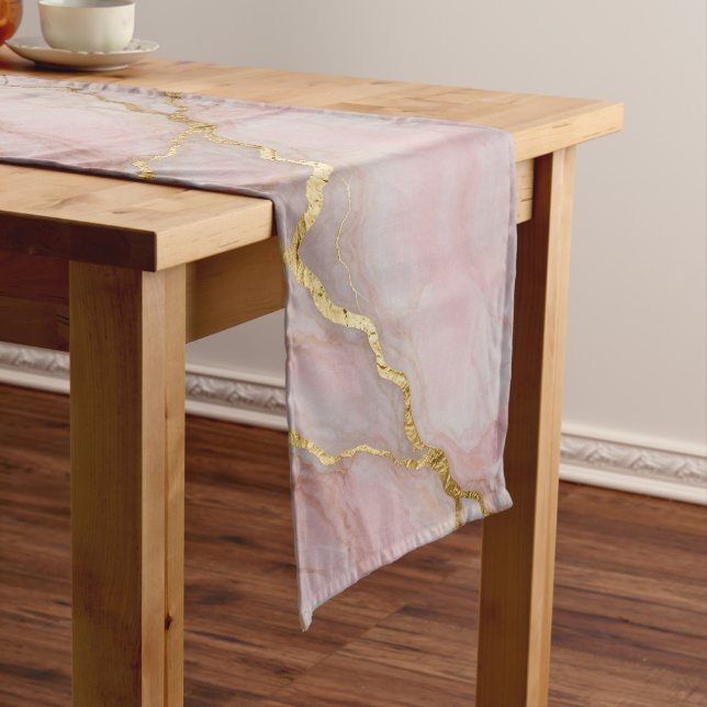 Gold and pink marble texture short table runner (In Situ)