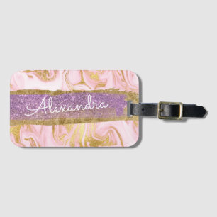 Gold and Pink Marble with Gold Foil and Glitter Luggage Tag
