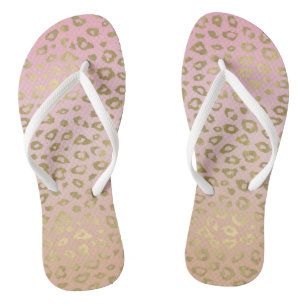 Gold and Pink Ombre Leopard Print Thongs