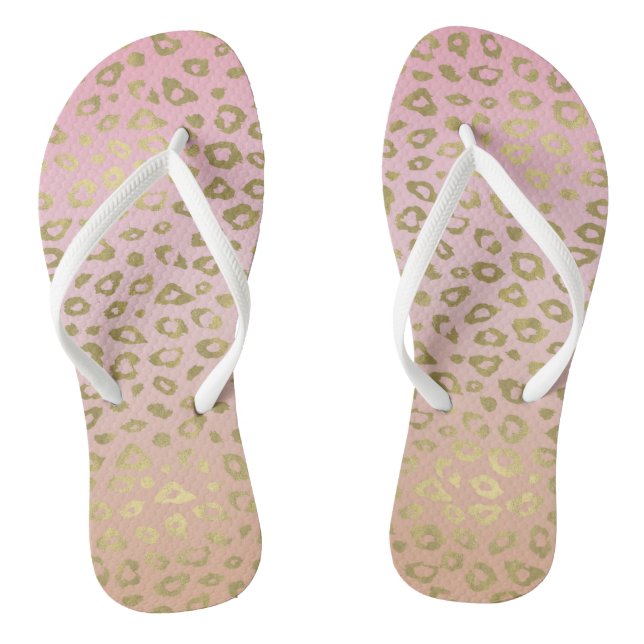 Gold and Pink Ombre Leopard Print Thongs (Footbed)