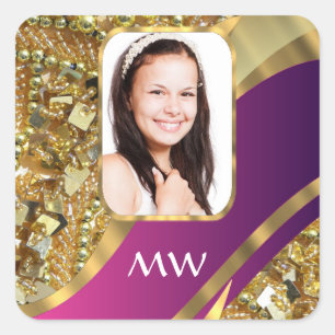 Gold and pink photo background square sticker