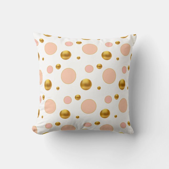Gold and Pink Polka Dots Cushion (Front)