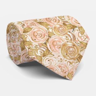 Gold and Pink Roses Wedding Tie