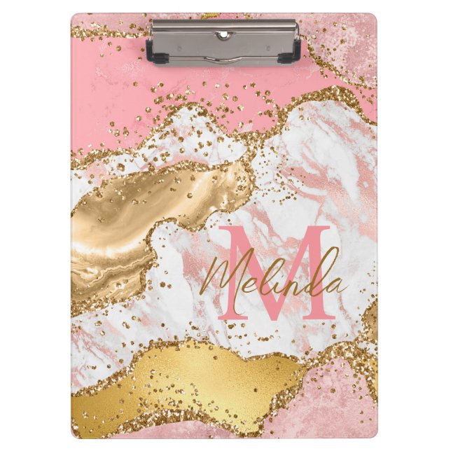 Gold and Pink Sequins Agate Clipboard (Front)