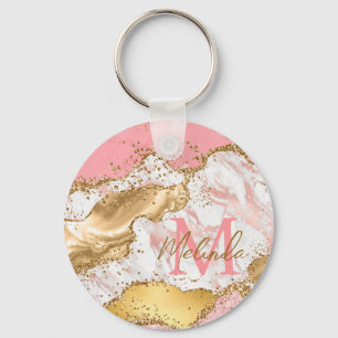 Gold and Pink Sequins Agate Key Ring