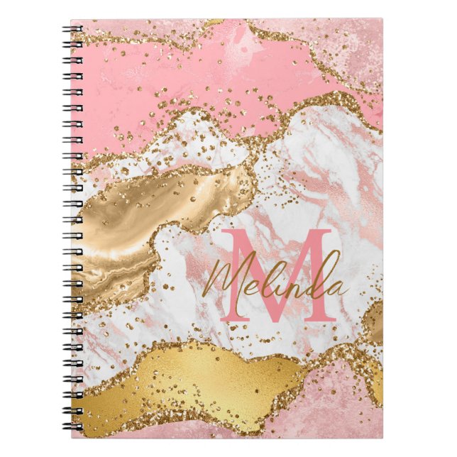 Gold and Pink Sequins Agate Notebook (Front)