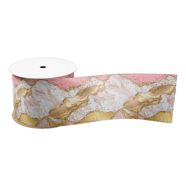 Gold and Pink Sequins Agate Satin Ribbon (Spool)