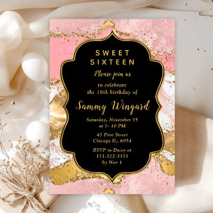 Gold and Pink Sequins Agate Sweet Sixteen Invitation