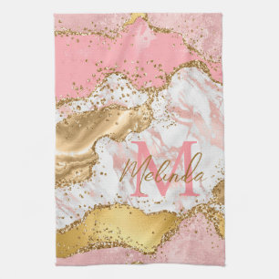 Gold and Pink Sequins Agate Tea Towel
