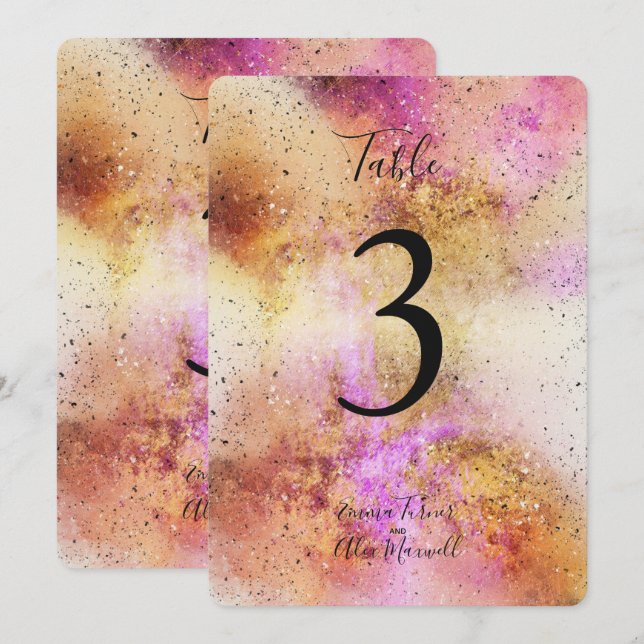 Gold and Pink Sky Watercolour | Table number cards (Front/Back)