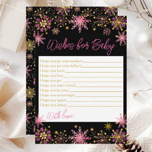 Gold and Pink Snowflakes Wishes For Baby Invitation