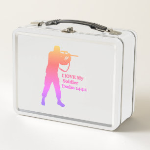 Gold and pink solder sniper metal lunch box