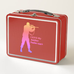 Gold and pink solder sniper metal lunch box