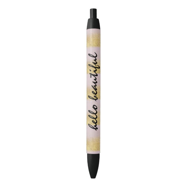 Gold and Pink Stripes Black Ink Pen (Front Vertical)