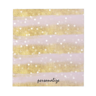 Gold and Pink Stripes Bokeh Confetti Notepad