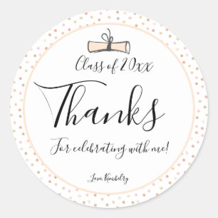 Gold and Pink Thank You Graduation Classic Round Sticker