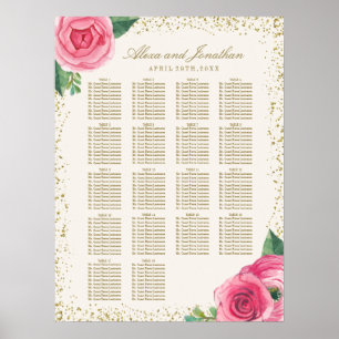 Gold and Pink Watercolour Roses Seating Chart
